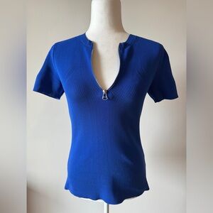 Helmut Lang Blue Fitted Zippered Blouse